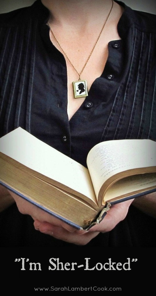 Sher-Locked Sherlock Holmes locket necklace, book locket, gift for reader, literature book jewelry, LIMITED EDITION