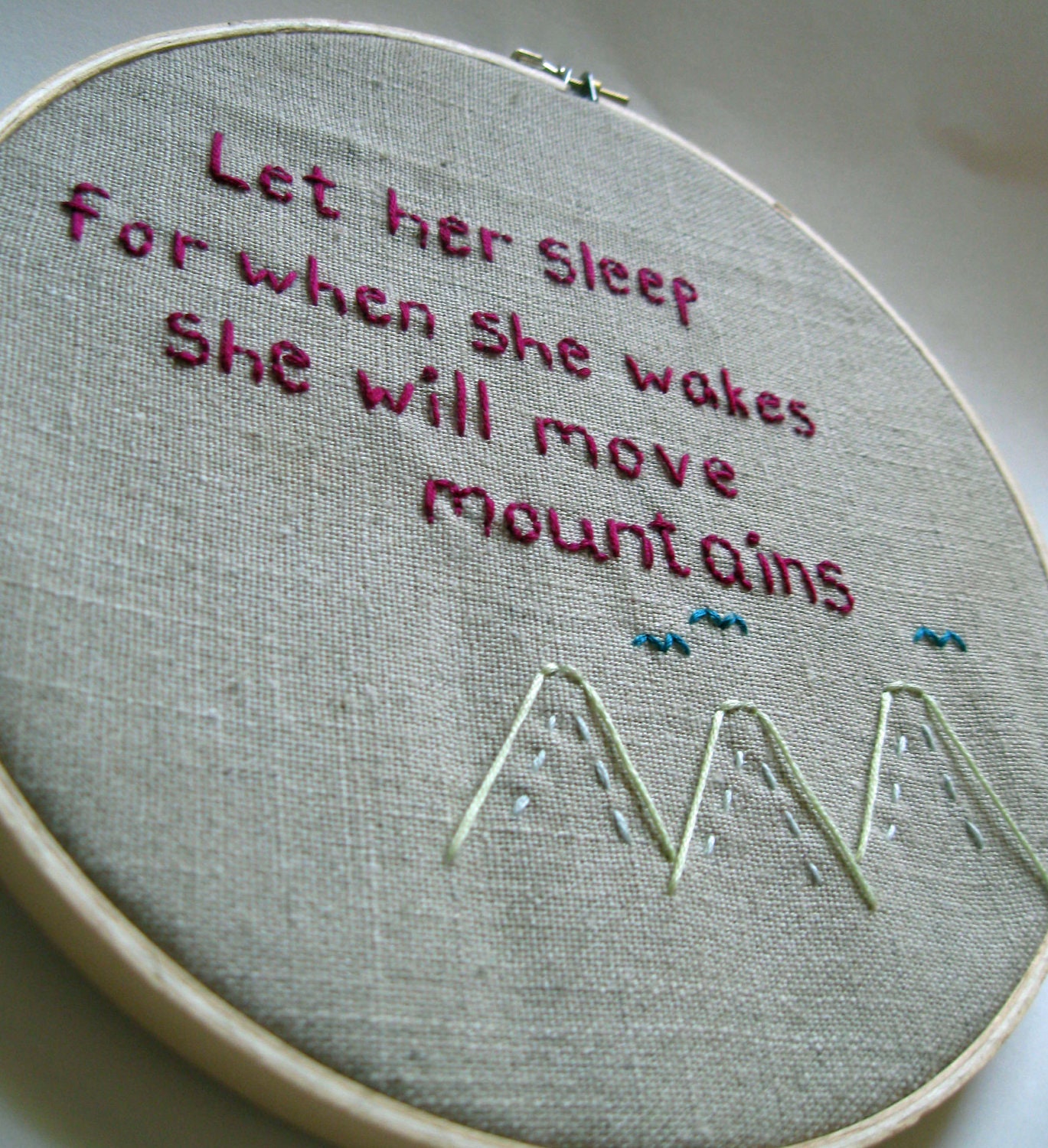 Embroidery Hoop Art Move Mountains Hand Embroidered