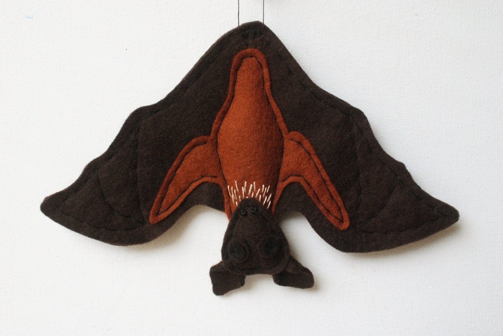 Cozy Fruit Bat in Spice Brown - Animal Nursery Decor - Stuffed Soft Sculpture
