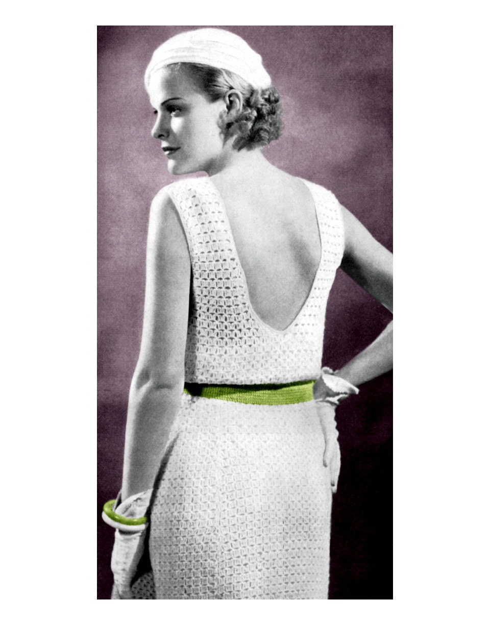 Vintage Crochet Pattern 1930s Backless Dress Bolero and Beret Digital Download PDF