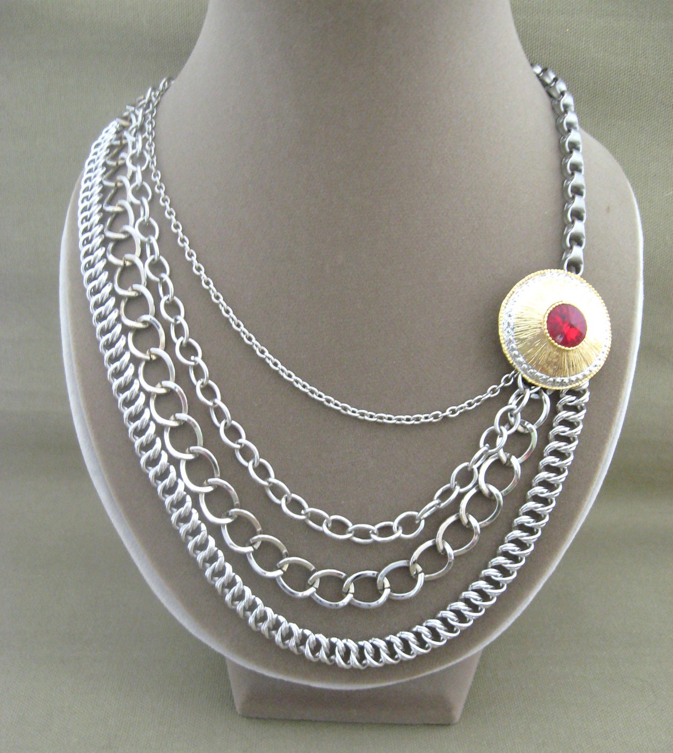 Silver Chains Asymmetrical Multi Strand Necklace Convertable Design