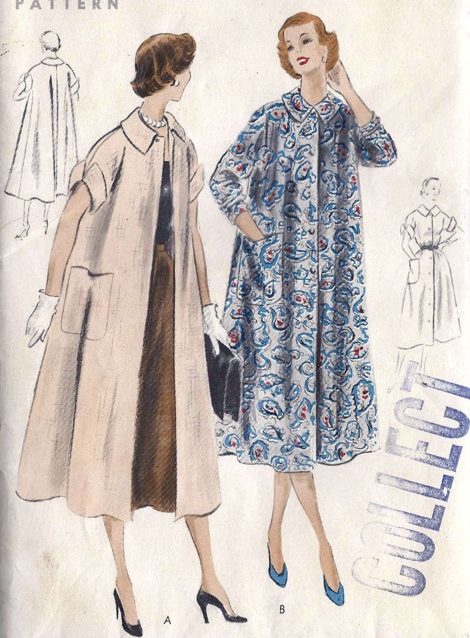 1950s Misses Coat, Robe or Dress Vintage Sewing Pattern, Vogue 8145 bust 34 to 36" uncut