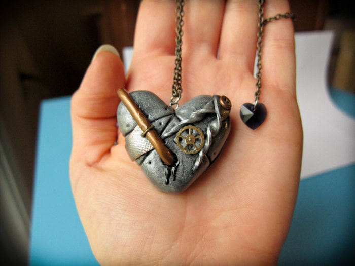 Steampunk Industrial Heart Pendant Necklace - Drilling For A Heartbeat 009