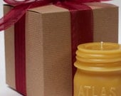Gift Wrapped - Beeswax Candle - "ATLAS MASON JAR - half pint" - by Pollen Arts - Md.