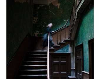 Ghostly haunted house photo, surreal Jane Eyre spirit, green Dickensian Olde English house interior. 12x8 fine art photograph. UK seller