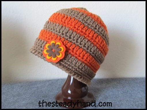 Toddler Orange and Brown Beanie with Felt Flower (1 to 3 years) B122