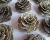 6 Burlap Flowers - Rustic Wedding Decoration, Craft Projects, Card Making, Home and Special Occasion Decoration
