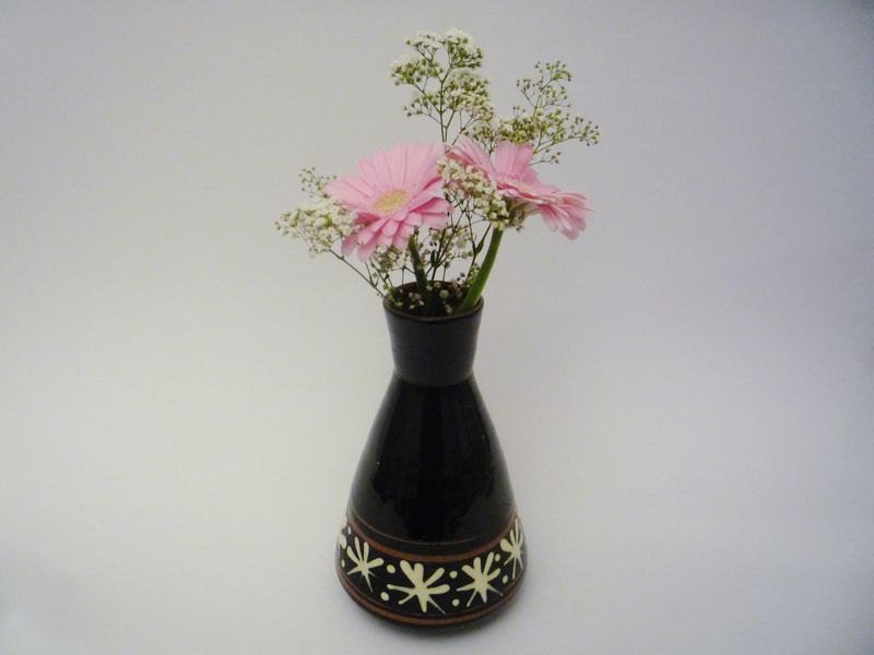Vintage Handmade Black Vase with Stars