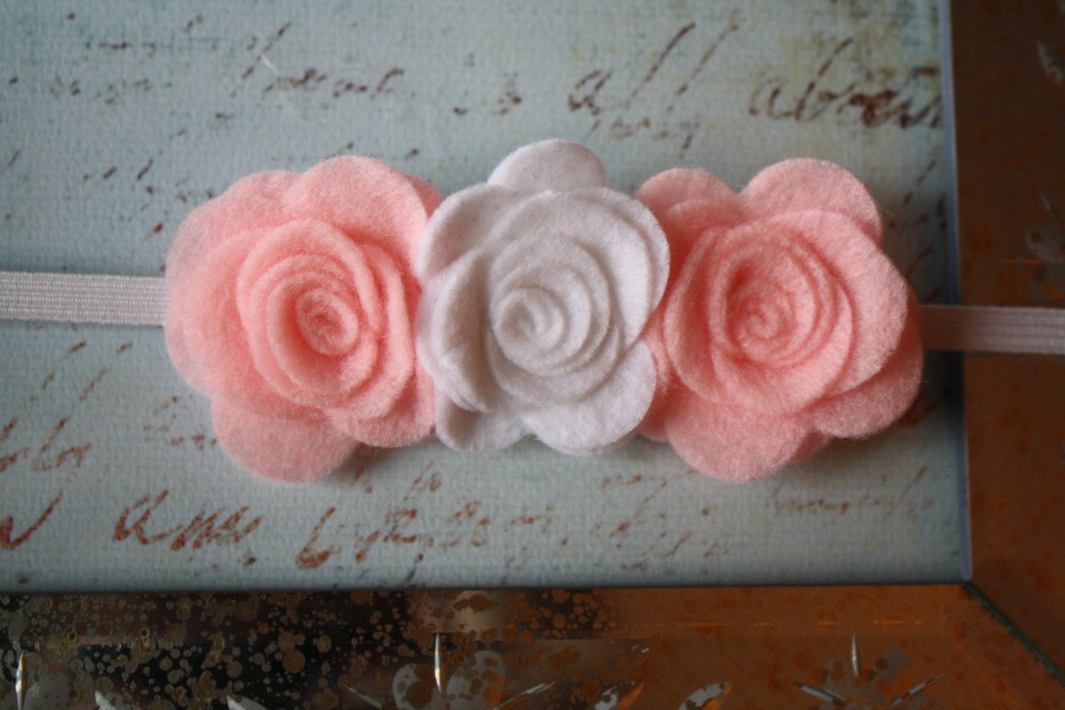 Baby Girls Pink and White Flower Headband- Felt FLower Hairband- Newborn Infant Toddler Child Adult Head bands