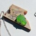 Green Sea Glass--Fossil Mammoth Ivory Pendant-- Elephant Ear Scrimshaw