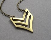 Chevron necklace, vintage raw brass, antiqued brass chain, military tribal jewelry