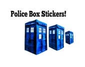 4 Doctor Who Inspired TARDIS Stickers, Blue Police Box,  Large Handmade Decals