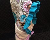 Hooded Towel Peacock Blue and Floral with Ruffle- Infant, Toddler, Child