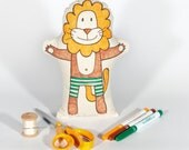 Let's make a Lion - Plush Soft Toy - Hand Puppet - DIY Craft Kit Toy - Kids Art Kit - Gift or Party favor - screen printed fabric