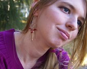 June Bride Sale Price-Sterling Silver Wire Wrapped Triangle Chandelier Earrings with Genuine Red Coral Beads