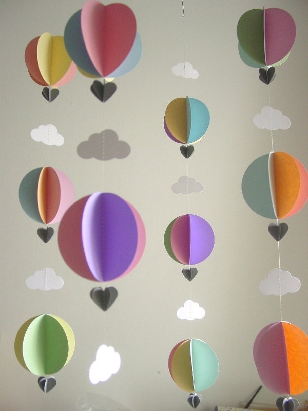 Mobile-Hot Air Balloons & Clouds-3D-Mobile-Crib Mobile-Baby-Nursery Decor-Kids Room-Children-Pastel Colours-Baby Shower Gift-Paper