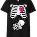 Halloween Maternity T-Shirt Costume Rib Cage and Baby Skeleton in Black / White / Hot Pink - S M L XL - Small , Medium , Large & XL