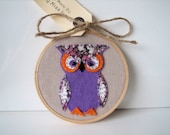 Miss Owl Hand Stitched Embroidery  Wall Art
