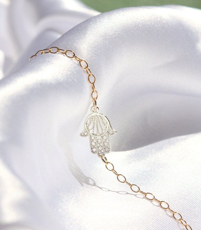 Hamsa necklace - Sideways Hamsa Necklace - Tiny Silver Hamsa - dainty necklace hamsa - gold necklace hamsa
