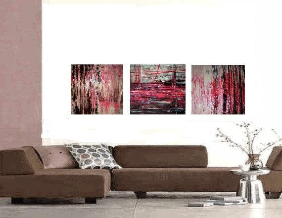 Abstract Resin Art painting on canvas, colorful contemporary Triptych 36" x  12 "Wicked Garden"