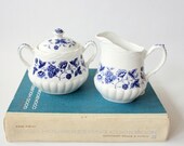 ironstone sugar and creamer set // vintage blue and white transferware // Old Chelsea Fine Staffordshire Ware England