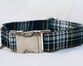 CLEARANCE SALE Navy Blue, Yellow and White Plaid Dog Collar