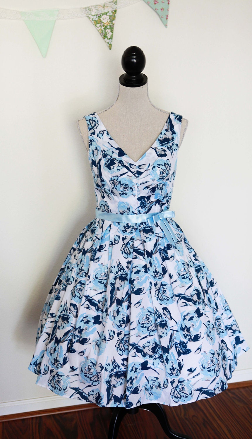 Blue Floral Bridesmaid Dress - Size Large