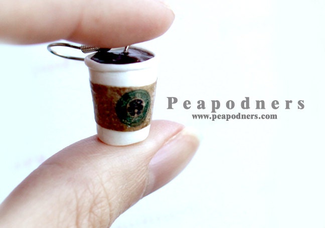 Starbucks Coffee Earrings -100% Handmade -NEW original Design by Peapodners