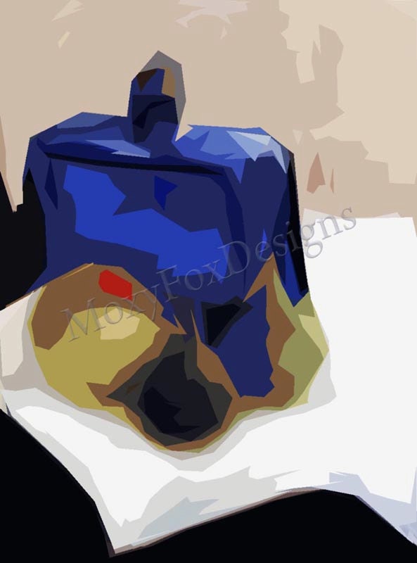 Art -- THE IN CROWD  Fine Art Print Still Life Contemporary Glass Bottle Fruit Blue Black Figs Pop Home Decor 5 x 7 Inches