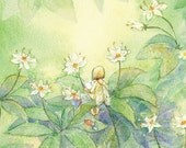 Fairy print, Fairy and Ladybug Reading Art, 8 X 10, Fairy Art,  print, emerald green