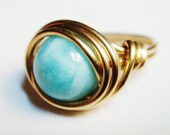 Larimar Ring   Larimar 14K Gold Filled Ring   14K Gold Filled Ring   Wire Wrapped Ring   Larimar Jewelry   Etsy Jewelry   Gold Ring