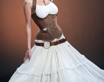 Meschantes Steampunk Distressed Vegan Leather Weskit Corset - Your Size