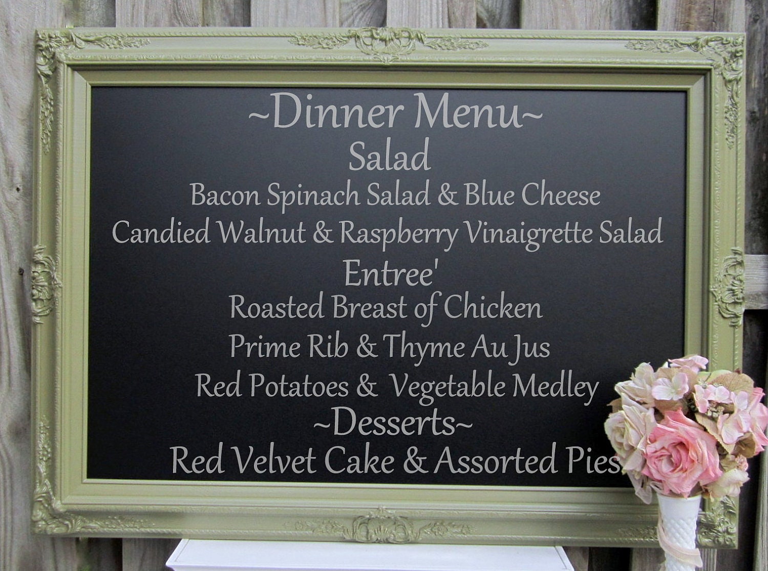 Magnetic Chalk board OLIVE GREEN CHALKBOARD 44"x32" Large Baroque Framed Home Office Organizer Wood Framed Blackboard