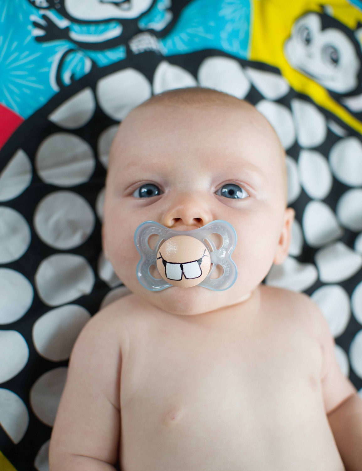 Cute Buck Teeth- Custom Hand Painted Pacifier MAM 0 to 6 Month BLUE