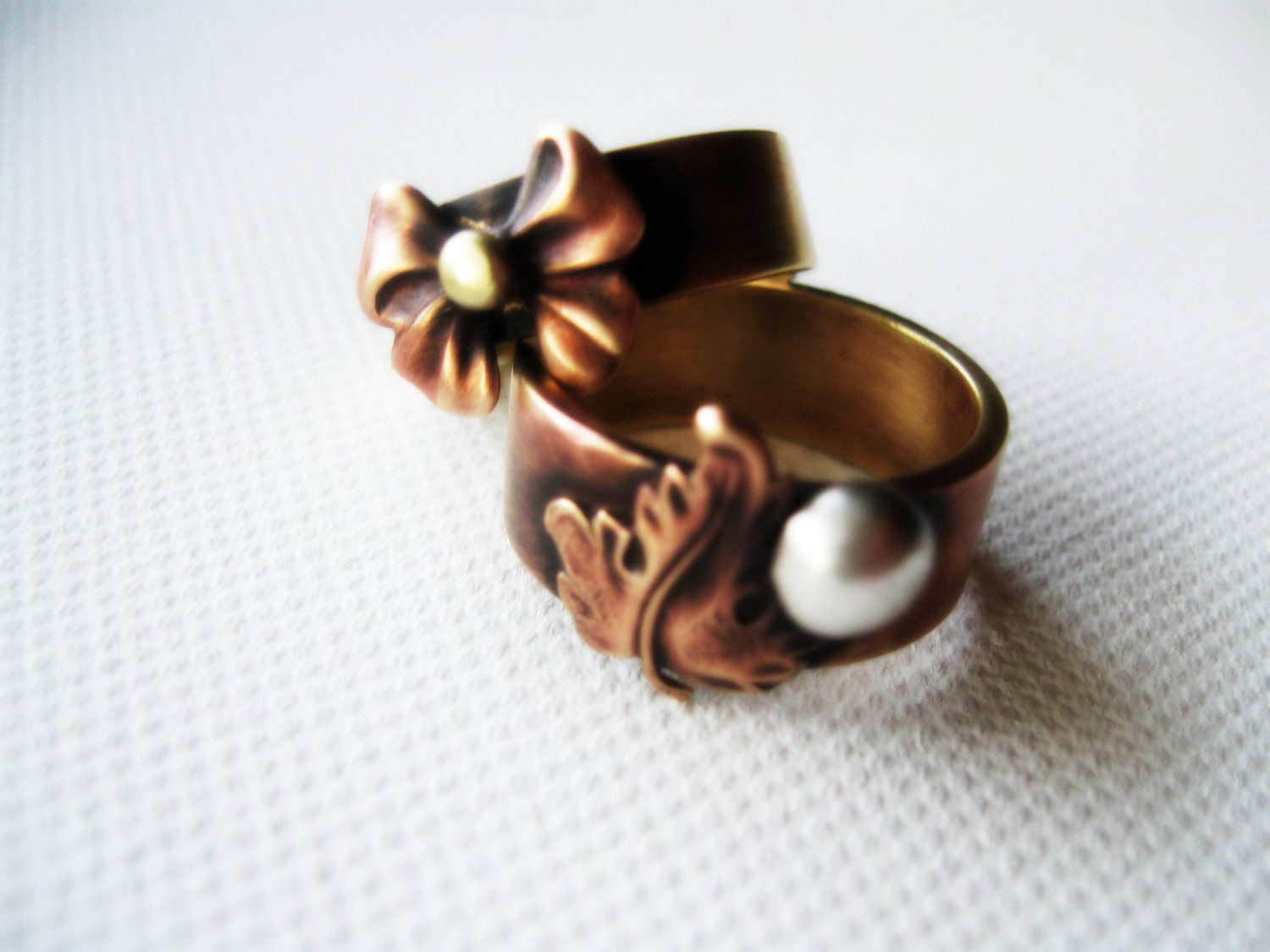 Leaf Ring Rustic Brass Gold Grape Recycled Silver Balls Metalsmith Novelty Geekery Jewelry Handmade