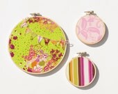 Fabric Embroidery Hoop Art - Hoop Art - Baby Girl Nursery Decor - Designer Fabric Art in Dreaming In French, Lime Greem, Pink, Fuschia