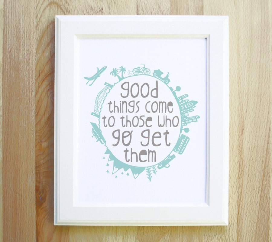 Good Things 8 x 10 illustration print inspirational quote handwritten font mint pink khaki blue earth nursery home decor