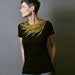 Womens Fashion Black T shirt - Metallic Gold Bird Feather - Peacock Feather Print