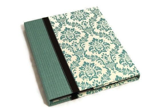 Personalized iPad MINI Cover, Hardcover iPad MINI case Converts To Stand, Personalize, Magnet Close, Aqua Damask