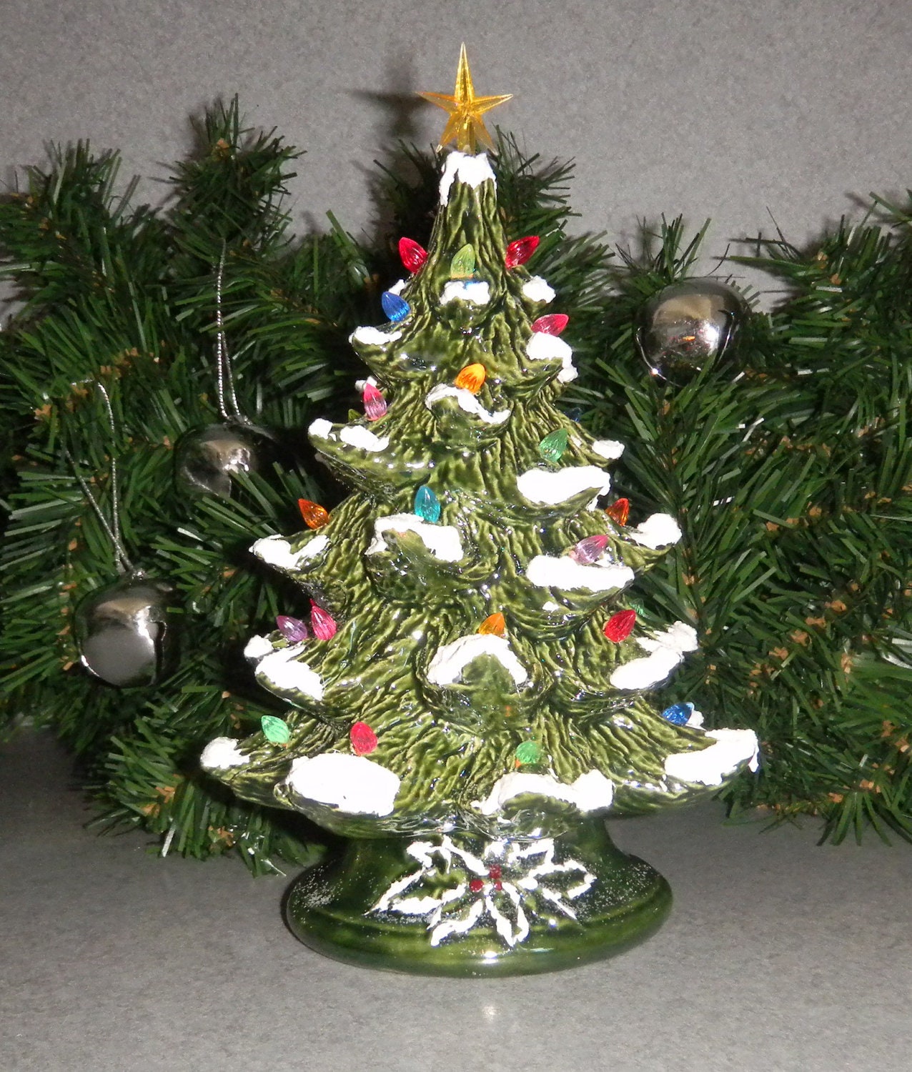 Small 7 inch Ceramic CHRISTMAS TREE a traditional table top  holiday decoration light ( Ready to ship)