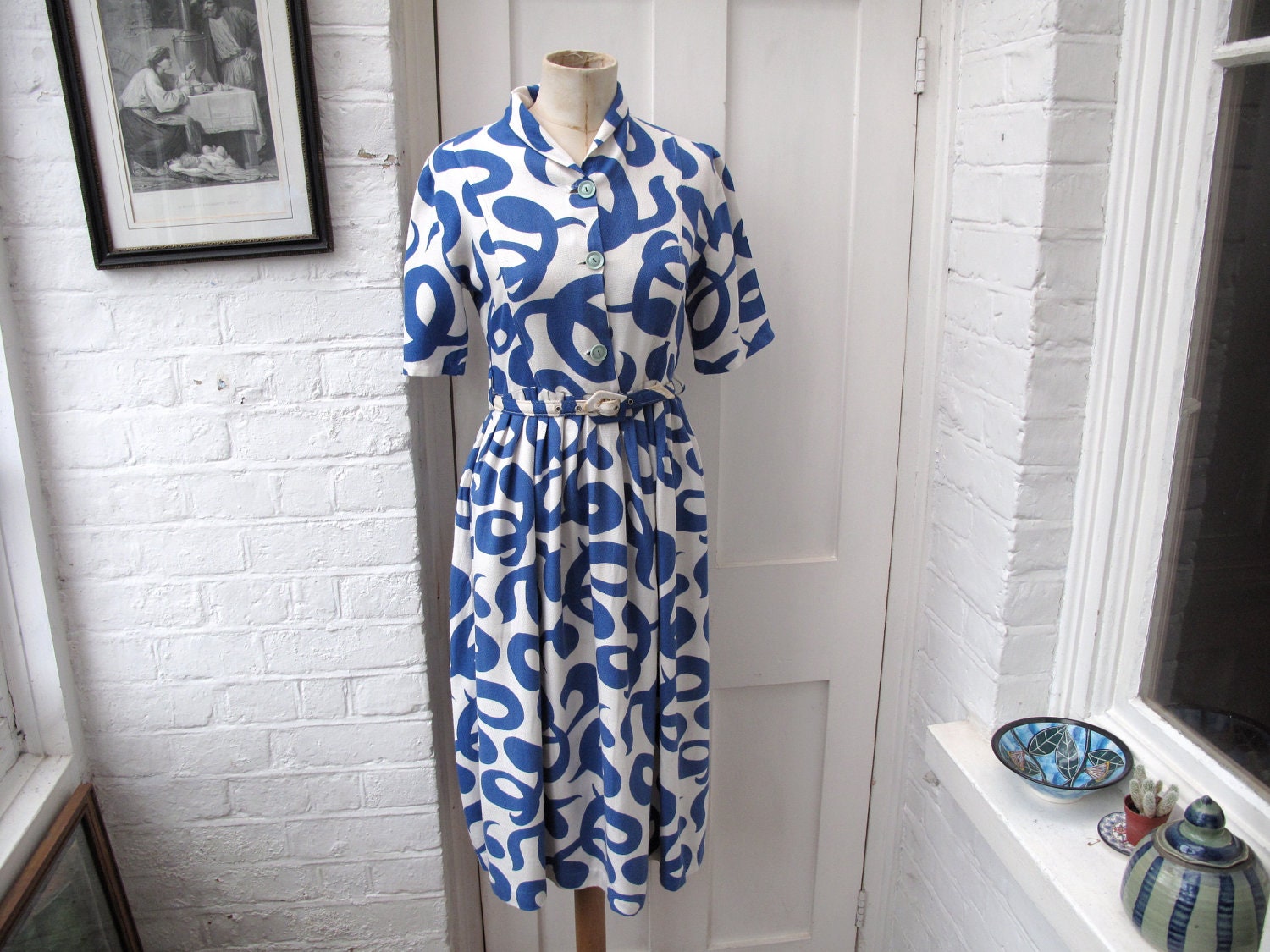 1940's swirl novelty print tea dress S M