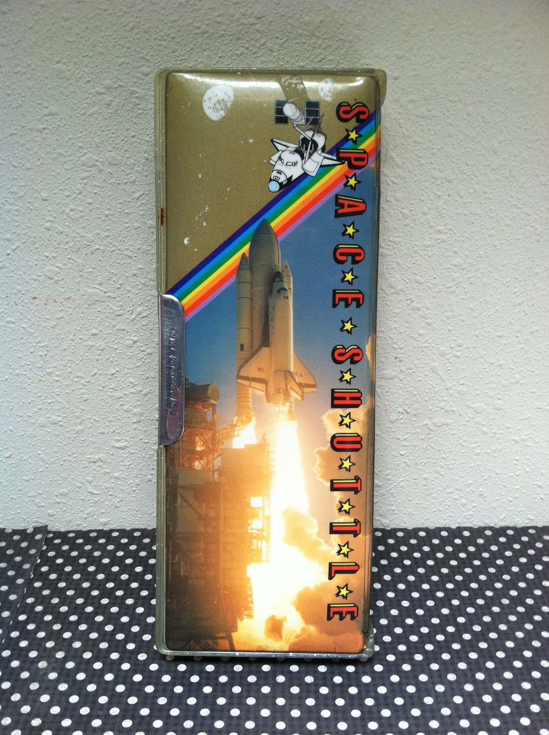 SPACE SHUTTLE Challenger Pencil Box / Vintage 1980s Rocket NASA / Pen School Supplies