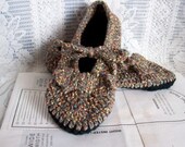 Tie Strap Ballet Crochet Slippers. Double Thick Sole. Women Size US 9-10  Platinum Grey Speckled