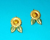 Vintage Yellow and Green KC Sunflower Earrings