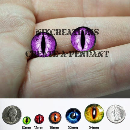 Taxidermy Glass Eyes - 10mm - Purple Dragon Eye Cabochons for Steampunk Jewelry and Pendant Making