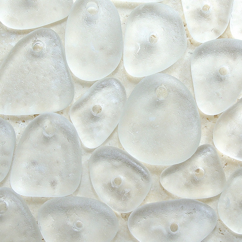 White Sea Glass - 20 Pre-Drilled Beads And Pendants