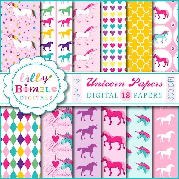 Unicorn Digital Papers for scrapbooking, cards, invitations, birthdays Il_170x135