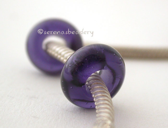 lampwork spacer bead INK BLUE Pair European Charm Glass - TANERES
