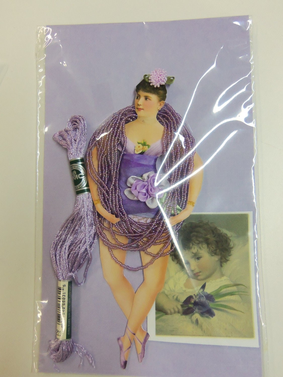 Crazy Quilt supplies paper doll purple