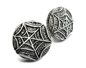 20% OFF SALE - Black and White Spider Web Stud Post Earrings - Sterling Silver Posts